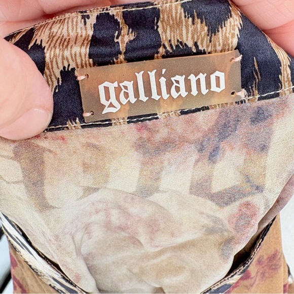 Galliano Silk Animal Print Mixed Media Blouse Medium - Picture 12 of 13